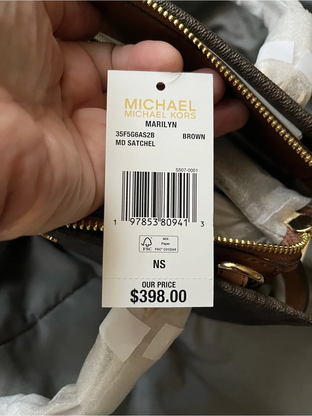 Michael Kors Dark Brown Logo Satchel with Tan Accents